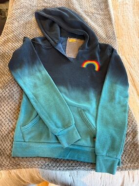 Aviator Nation Teal-to-Navy Ombre Kids Hoodie with Rainbow Patch